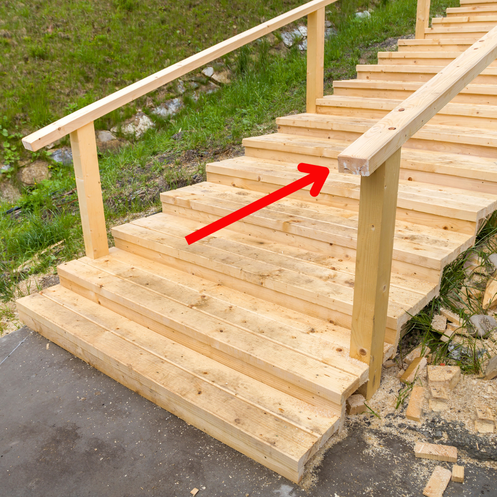 non-graspable handrail on outdoor wood steps